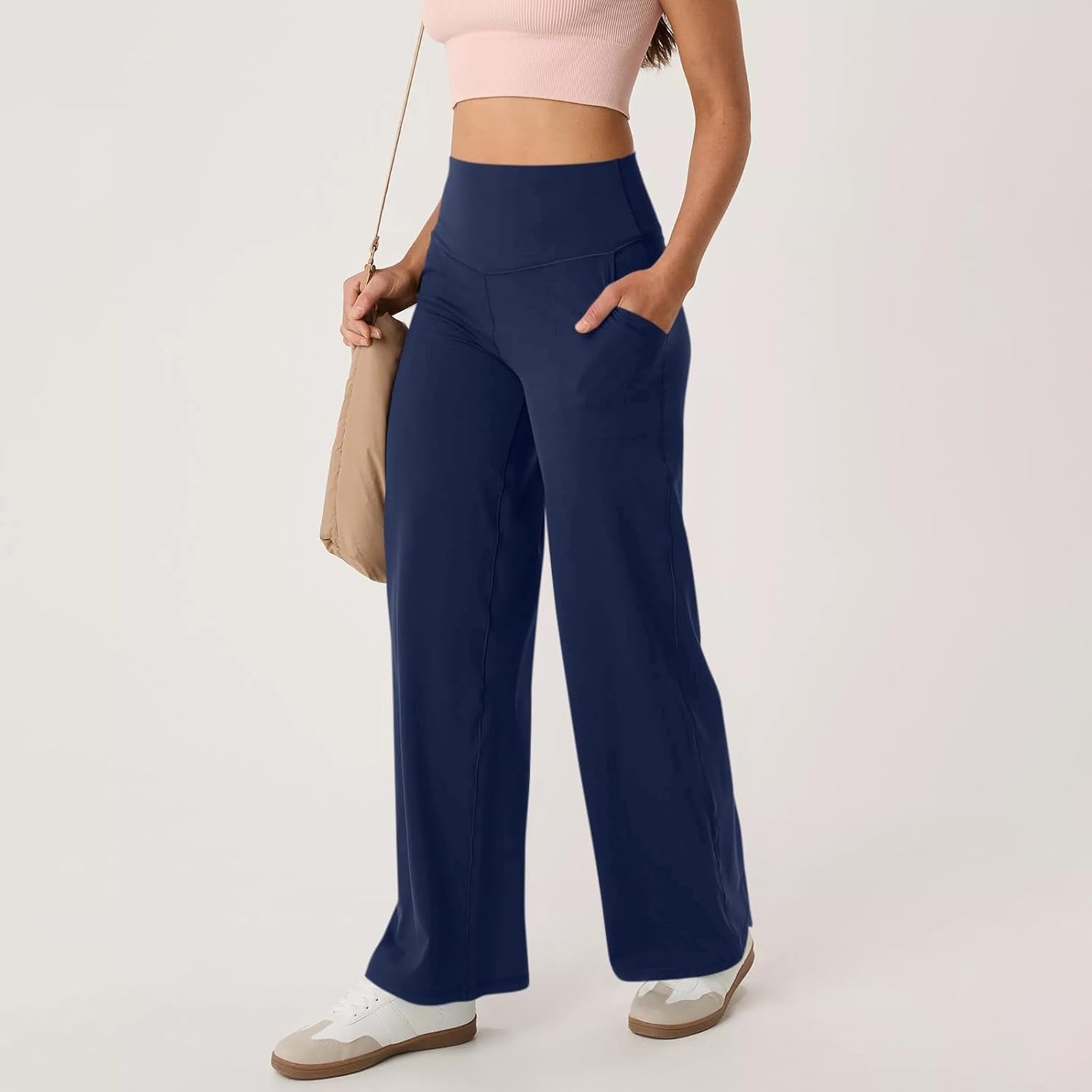 thumbnail image 2 of Pantalones de yoga de mujer de cintura alta y pierna ancha con bolsillos, pantalones de chándal holgados e informales, 2 of 6